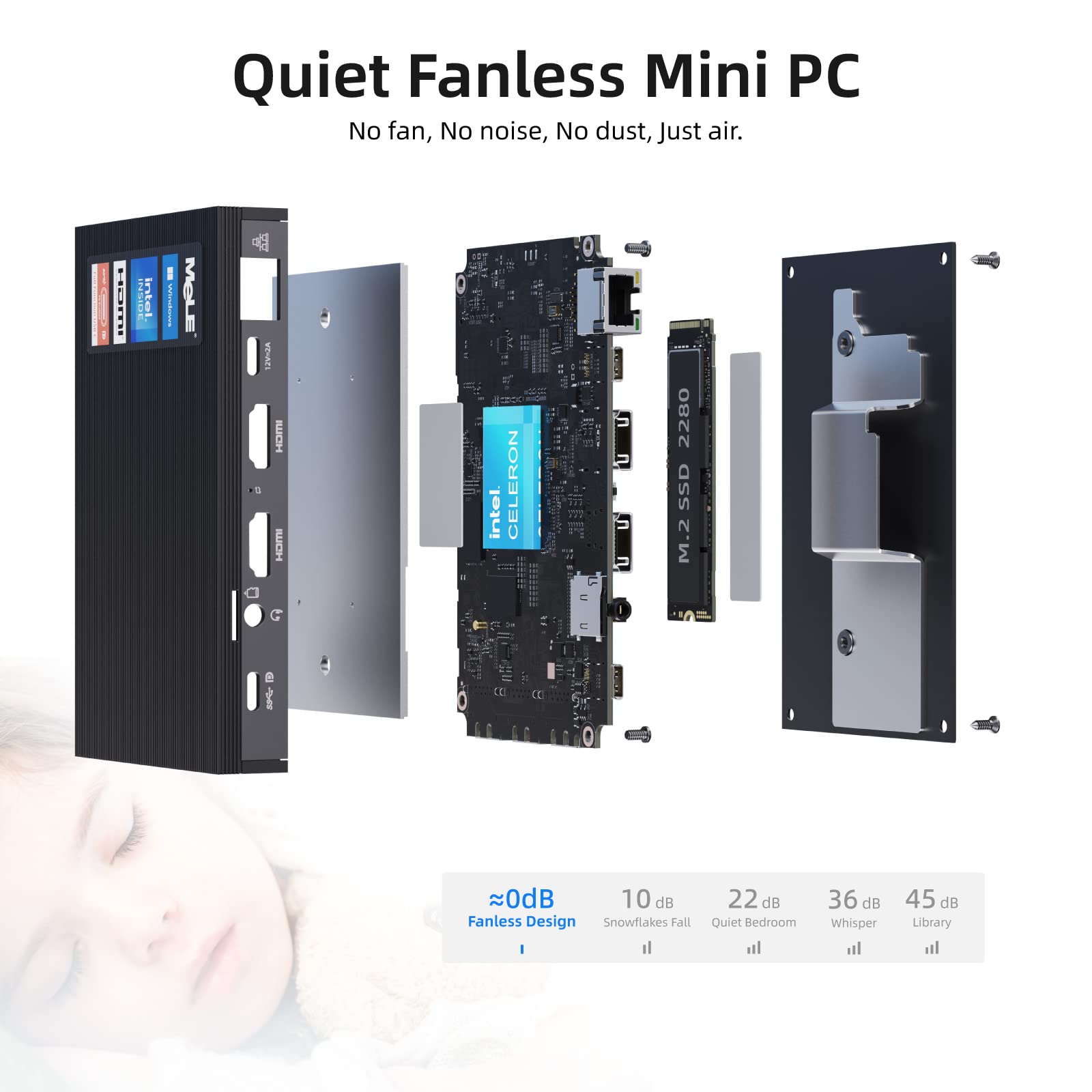 MeLE Quieter3C Fanless Mini PC Windows 11 Pro Celeron N5105 16GB 512GB Micro Computer with Full Function Type C Small Desktop WiFi6 Ethernet PXE Unlock BIOS PD Industrial Personal Media