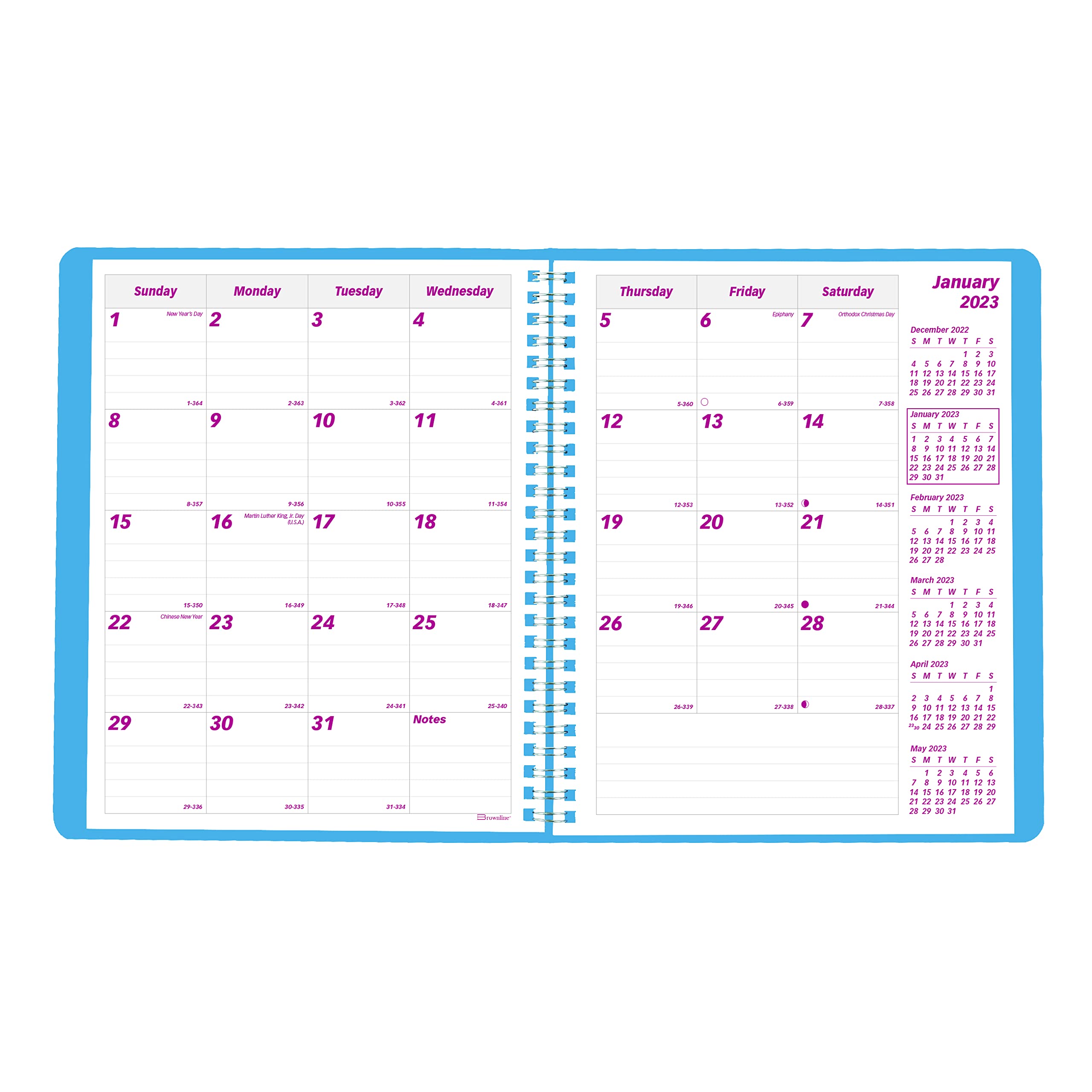 Brownline 2023 Essential Monthly Planner, 14 Months, December 2022 to January 2024, Twin-Wire Binding, 8.875" x 7.125", Mountain Blue (CB1200G.04-23)