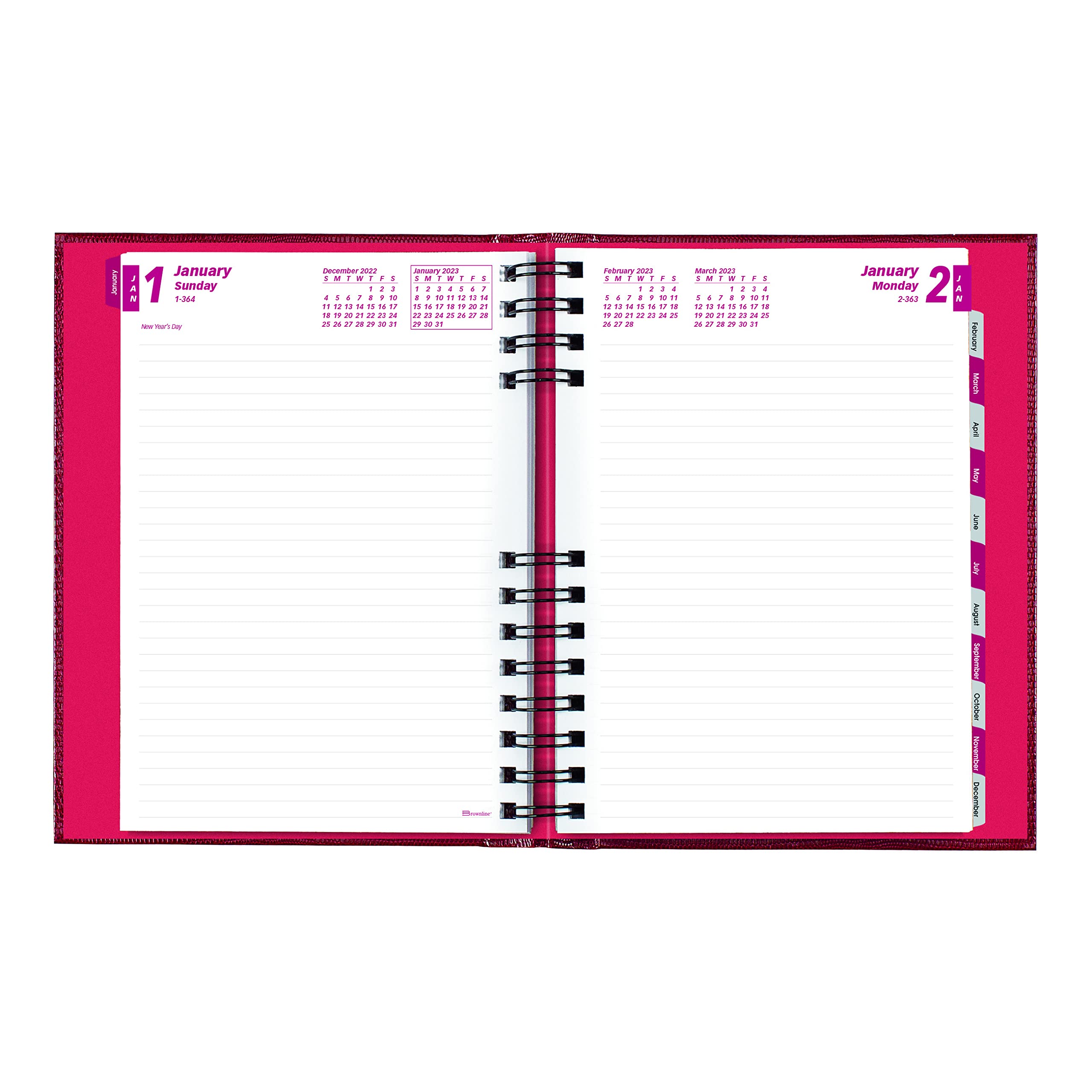 Brownline 2023 CoilPro Daily/Monthly Planner, Untimed Journal, 12 Months, January to December, Twin-Wire Binding, 8.25" x 5.75", Bright Red (CB389C.RED-23)