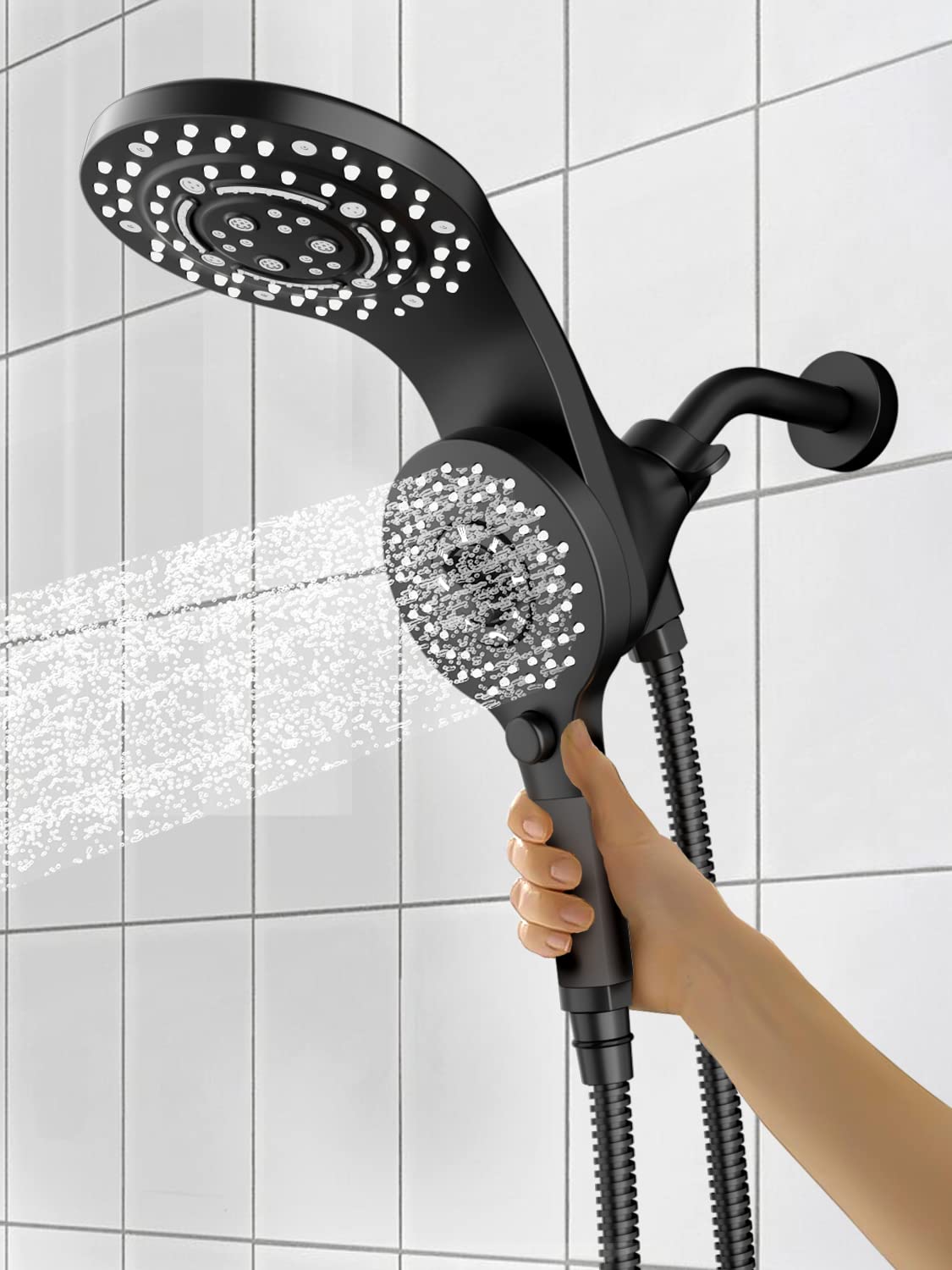 SR SUN RISE Magnetic Shower Faucet with Handheld Sprayer 2-in-1 Dual Shower Head with 8-Spray Hand Held Shower Wand and ON/OFF Switch for Saving Water 1.8 GPM Shower Combo, Matte Black