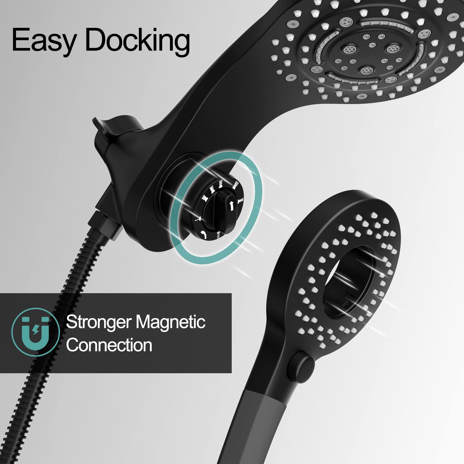 SR SUN RISE Magnetic Shower Faucet with Handheld Sprayer 2-in-1 Dual Shower Head with 8-Spray Hand Held Shower Wand and ON/OFF Switch for Saving Water 1.8 GPM Shower Combo, Matte Black