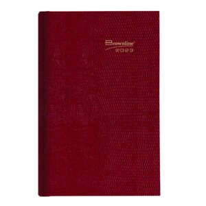 brownline 2023 traditional daily/monthly planner, untimed journal, 12 months, january to december, perfect binding, 7.5" x 5", bright red (cb387.red-23)