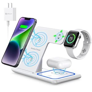 wireless charger, 3 in 1 wireless charging station for apple iphone/iwatch/airpods,iphone 15,14,13,12,11 series/pro/pro max/xs max/xr/xs/x/8/plus,iwatch 7/6/se/5/4/3/2,airpods 3/2/pro（white）