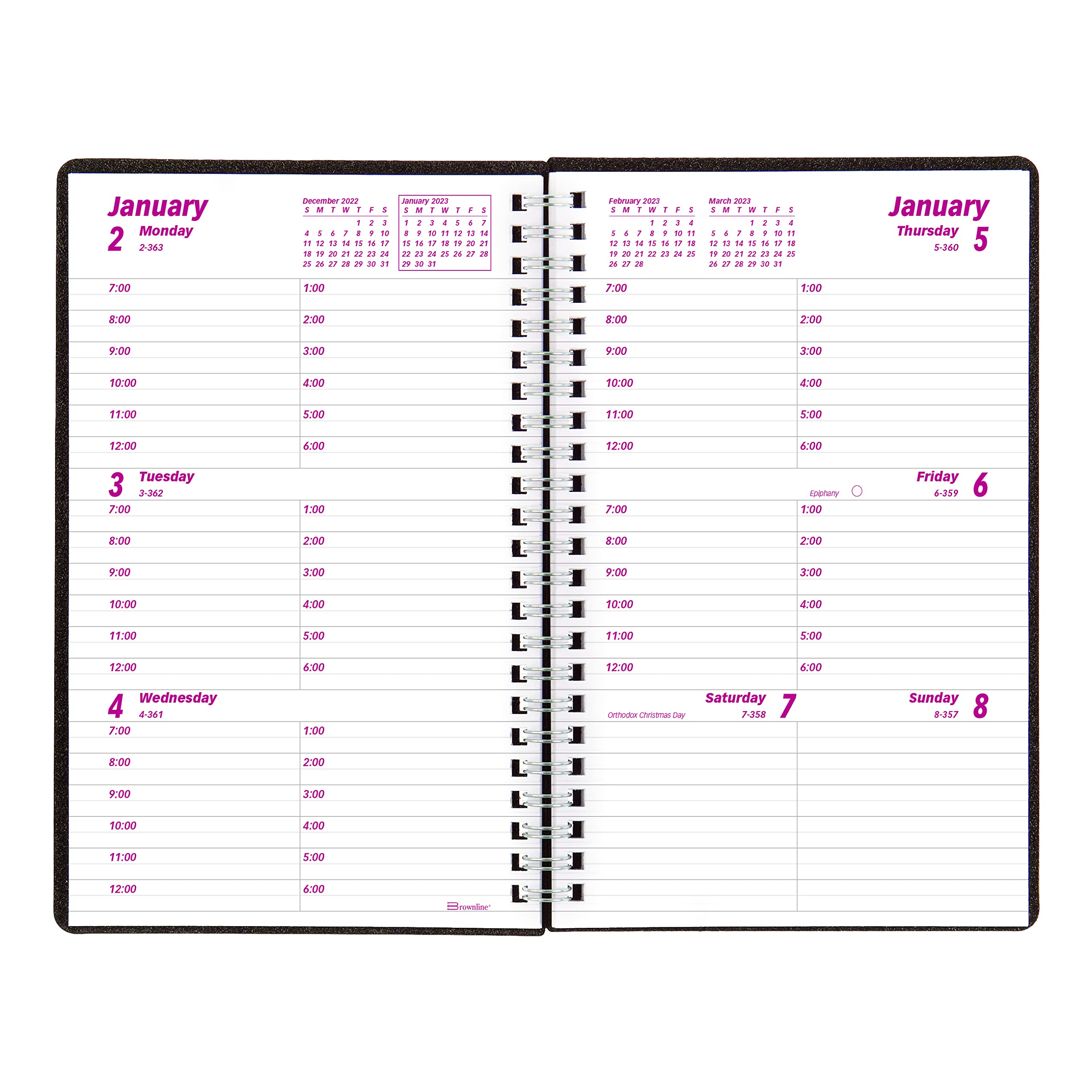 Brownline 2023 DuraFlex Weekly Planner, Appointment Book, 12 Months, January to December, Twin-Wire Binding, 8" x 5", Black (CB75V.BLK-23)