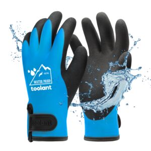 100% waterproof gloves for men and women, winter work gloves for cold weather, touchsreen, thermal insulated freezer gloves, with grip, blue, large