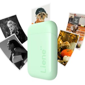 liene photo printer, 2x3” mini instant portable photo printer w/ 5 zink adhesive paper, 5.0 bluetooth, compatible w/ios & android, small color mono picture printer for iphone, smartphone, green