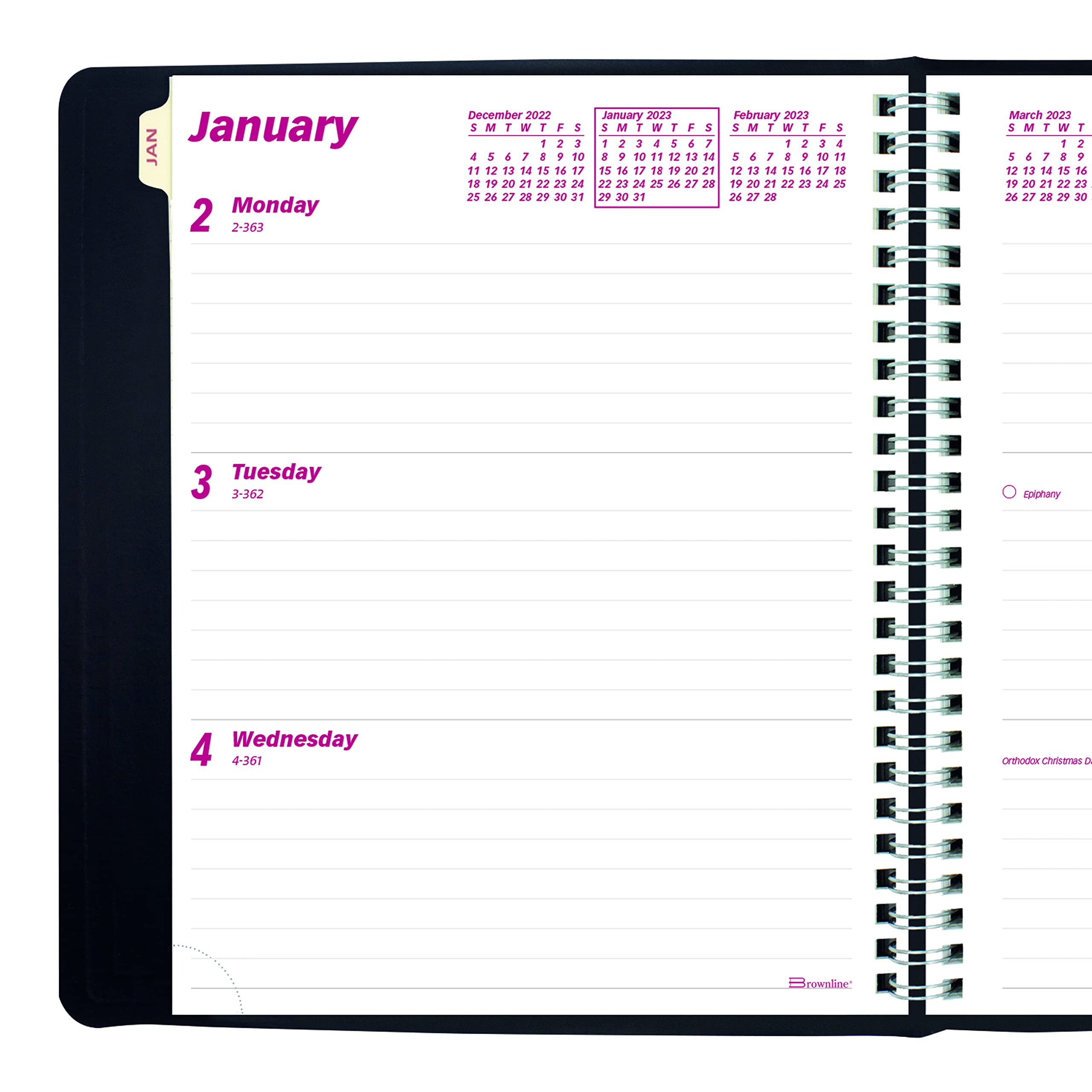 Brownline 2023 Essential Weekly/Monthly Planner, 12 Months, January to December, Twin-Wire Binding, 8.5" x 6.75", Black (CB850.BLK-23)
