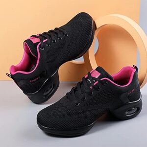 RUYBOZRY Women's Jazz Breathable Air Cushion Split Sole Athletic Walking Lace Up Dance Sneakers,2027WM-Black,US 6.5