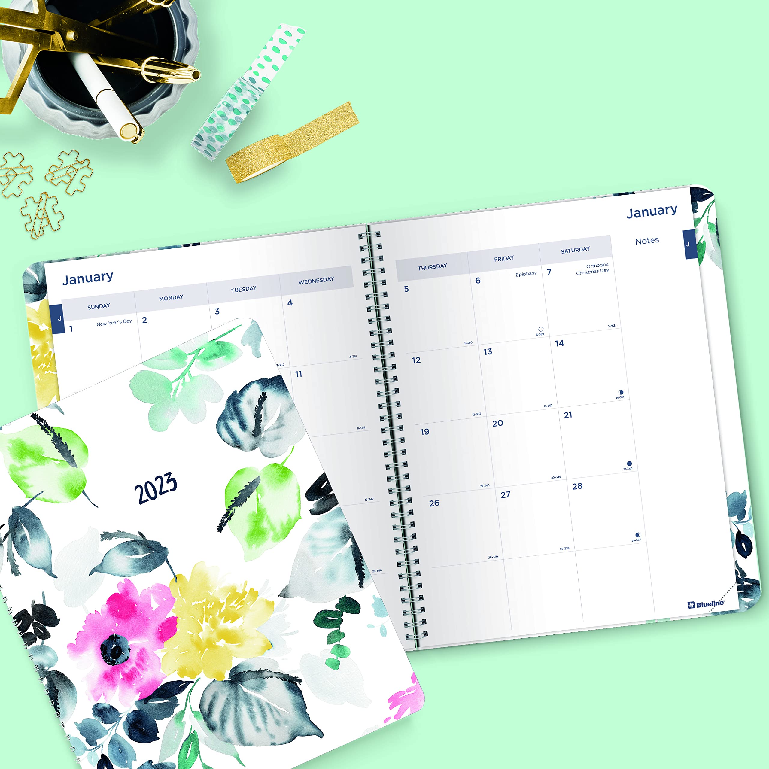 Blueline Monthly 14-Month Planner, Floral Watercolor Artwork, 11 x 8.5, Multicolor Cover, 14-Month (Dec to Jan): 2022 to 2024