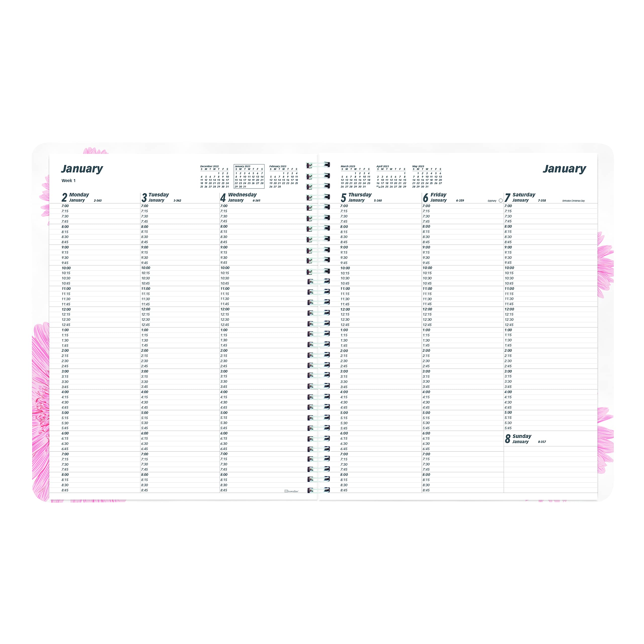 Brownline 2023 Pink Essential Weekly Planner, Appointment Book, 12 Months, January to December, Twin-Wire Binding, 11" x 8.5", Pink Daisy (CB950G.05-23)