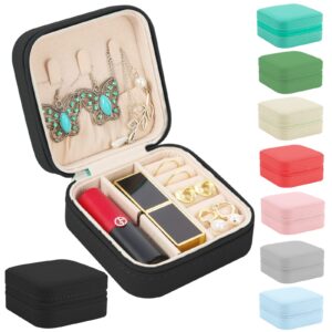 shmiay.ml jewelry case, small travel jewelry organizer, portable jewelry box travel mini storage portable display storage box for rings earrings necklaces gifts black