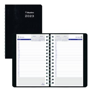 Blueline DuraGlobe Daily Planner, 30-Minute Appointments, 8 x 5, Black Soft Cover, 12-Month (Jan to Dec): 2023