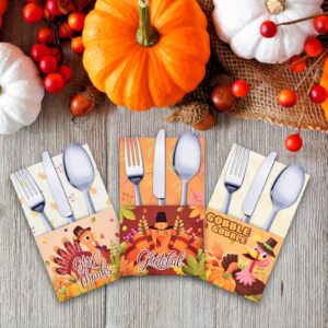 Tom Turkey Thanksgiving Cutlery Holder Set, Utensil Holder for Thanksgiving Turkey Party Table Decorations and Autumn Fall Harvest Party Table Decoration, 24 pack, Mix 3 designs