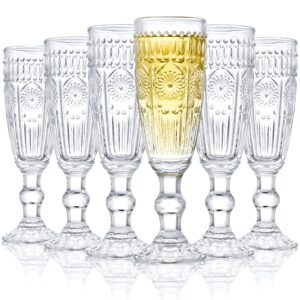 kingrol 6 pack 5 ounces glass champagne flutes, vintage sparkling wine glasses for champagne, cava, prosecco
