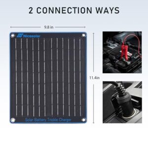 Nicesolar 10W 12V Solar Panel Car Battery Trickle Charger & Maintainer with Cigarette Lighter Plug & Alligator Clip for Car Automotive Motorcycle Boat Marine Snowmobile Watercraft RV