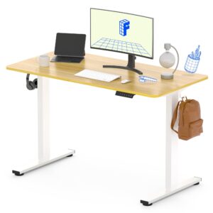 flexispot standing desk, whole-piece desktop 48 x 24 inches height adjustable desk stand up desk home office table for computer laptop (white frame & maple desktop)