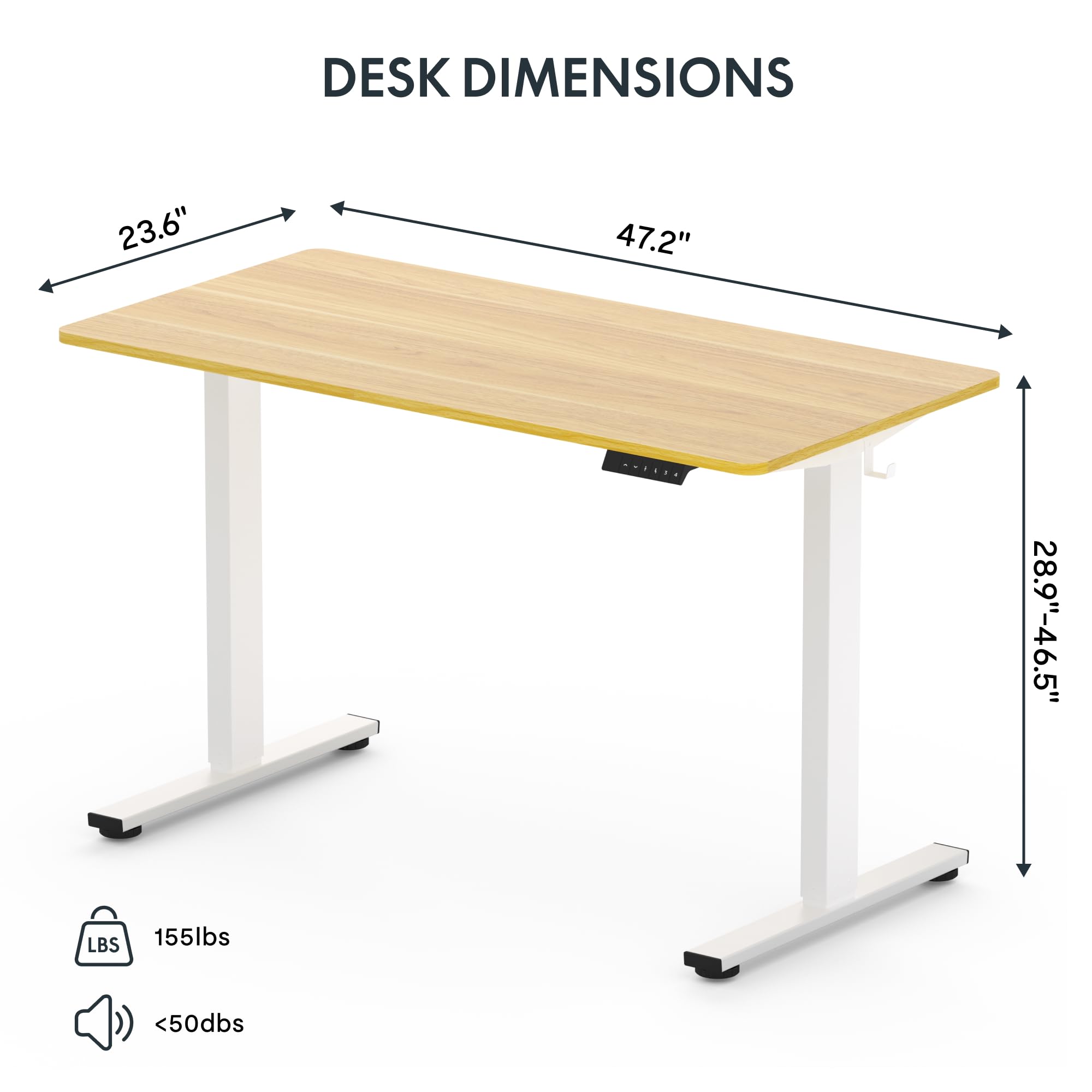 FLEXISPOT Standing Desk, Whole-Piece Desktop 48 x 24 Inches Height Adjustable Desk Stand up Desk Home Office Table for Computer Laptop (White Frame & Maple Desktop)