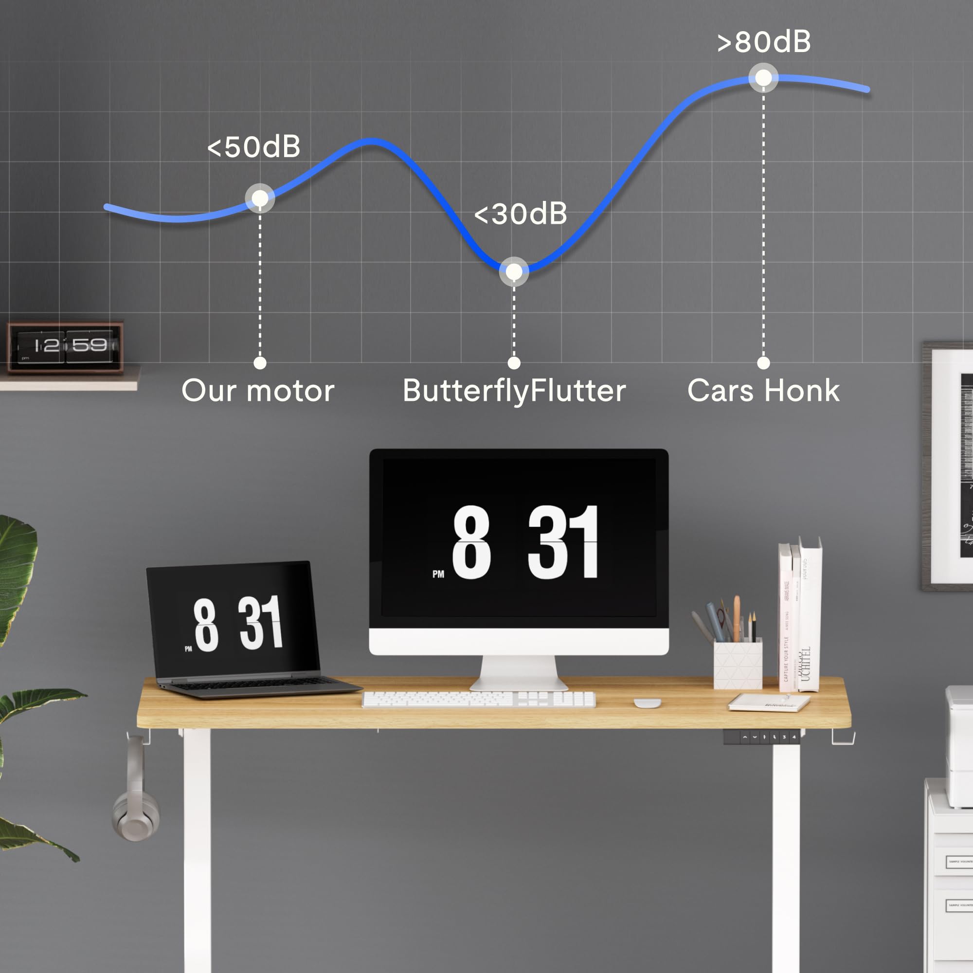 FLEXISPOT Standing Desk, Whole-Piece Desktop 48 x 24 Inches Height Adjustable Desk Stand up Desk Home Office Table for Computer Laptop (White Frame & Maple Desktop)