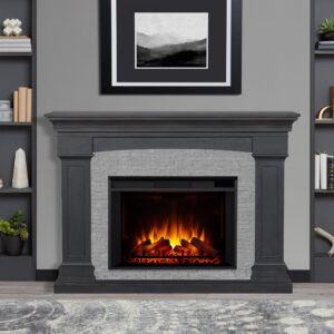 real flame deland grand electric indoor fireplace with remote control, realistic infrared fireplace with heater, grey