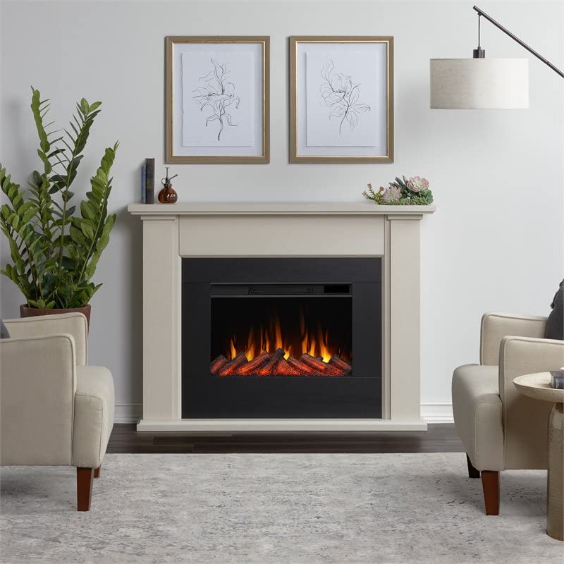 Real Flame Tejon Slim Electric Fireplace with Remote Control - Realistic Fireplace Heater - White Indoor Fireplace (8130E-BNW)