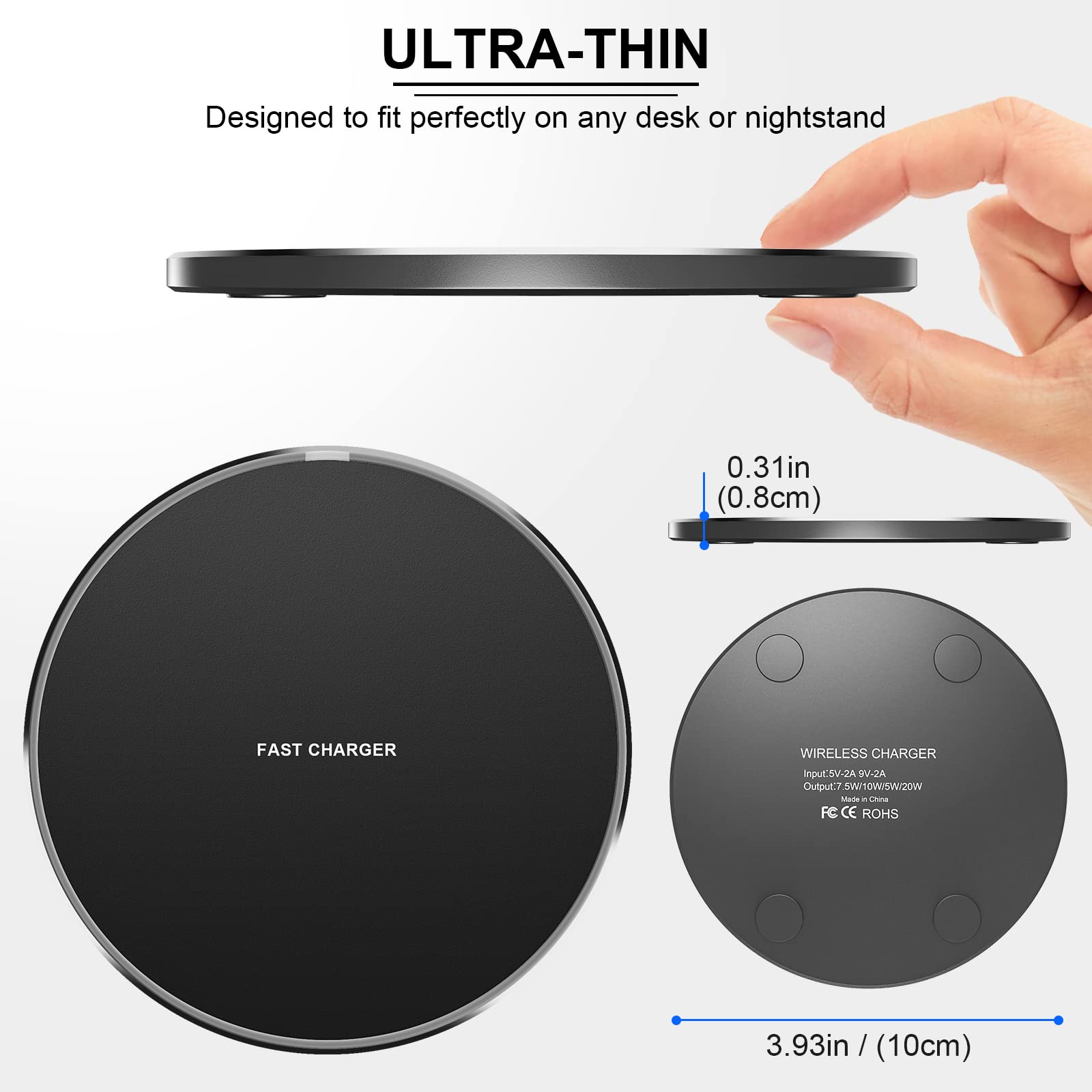 Fast Wireless Charger, 10W Max Wireless Charging Pad for iPhone 15/15 Plus/15 Pro/15 Pro Max/14/13/12/SE/11/X/XR/8, Samsung Galaxy, AirPods/AirPods Pro, Huawei Mate 20 Pro/Mate 30/P50 (No AC Adapter)