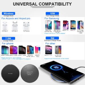 Fast Wireless Charger, 10W Max Wireless Charging Pad for iPhone 15/15 Plus/15 Pro/15 Pro Max/14/13/12/SE/11/X/XR/8, Samsung Galaxy, AirPods/AirPods Pro, Huawei Mate 20 Pro/Mate 30/P50 (No AC Adapter)