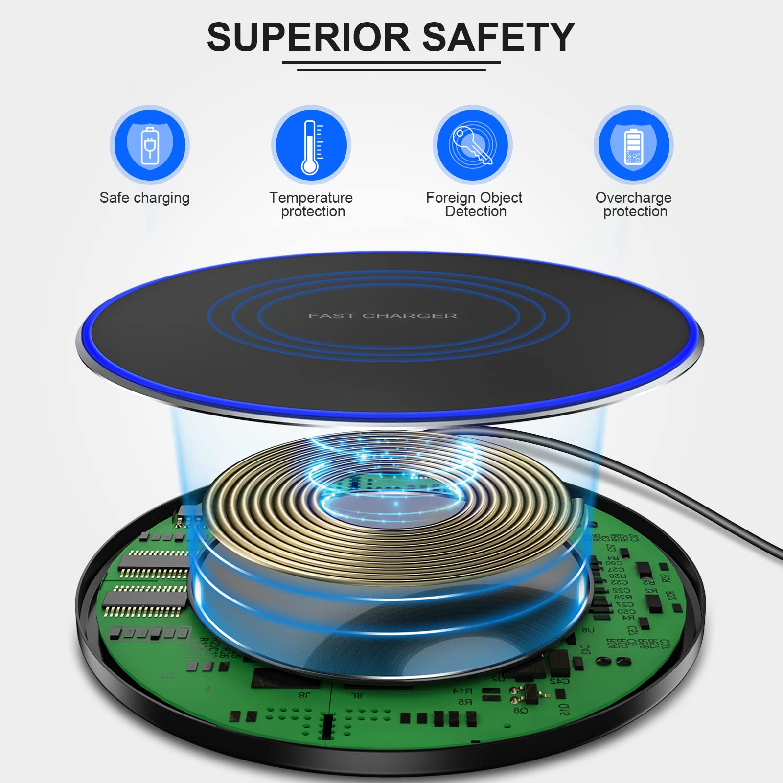 Fast Wireless Charger, 10W Max Wireless Charging Pad for iPhone 15/15 Plus/15 Pro/15 Pro Max/14/13/12/SE/11/X/XR/8, Samsung Galaxy, AirPods/AirPods Pro, Huawei Mate 20 Pro/Mate 30/P50 (No AC Adapter)