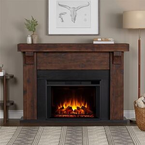 real flame gunnison grand electric fireplace with remote control - realistic infrared fireplace - traditional brown wood indoor fireplace (8700e-chbw)