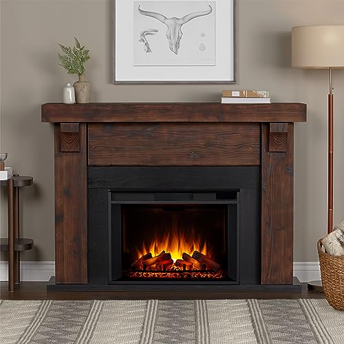 Real Flame Gunnison Grand Electric Fireplace with Remote Control - Realistic Infrared Fireplace - Traditional Brown Wood Indoor Fireplace (8700E-CHBW)