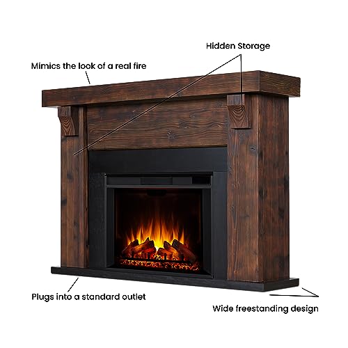 Real Flame Gunnison Grand Electric Fireplace with Remote Control - Realistic Infrared Fireplace - Traditional Brown Wood Indoor Fireplace (8700E-CHBW)