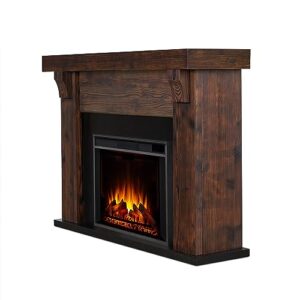 Real Flame Gunnison Grand Electric Fireplace with Remote Control - Realistic Infrared Fireplace - Traditional Brown Wood Indoor Fireplace (8700E-CHBW)