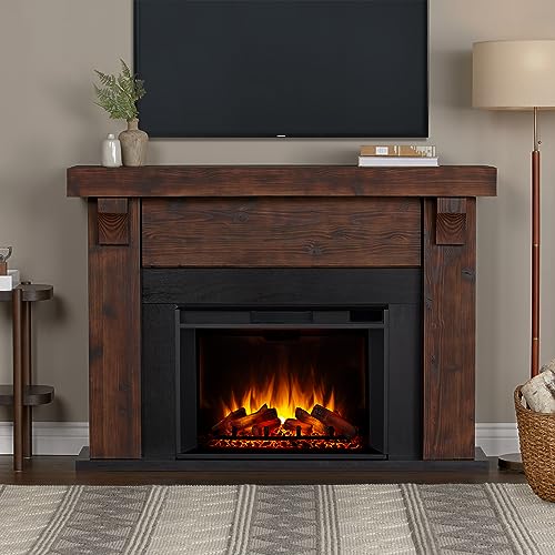 Real Flame Gunnison Grand Electric Fireplace with Remote Control - Realistic Infrared Fireplace - Traditional Brown Wood Indoor Fireplace (8700E-CHBW)