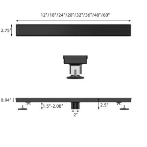 24 Inch Linear Shower Drain, CIFOX Black Rectangular Floor Drain with 2-in-1 Tile Insert Grate Removable Cover, Professional Brushed 304 Stainless Steel CUPC Certified