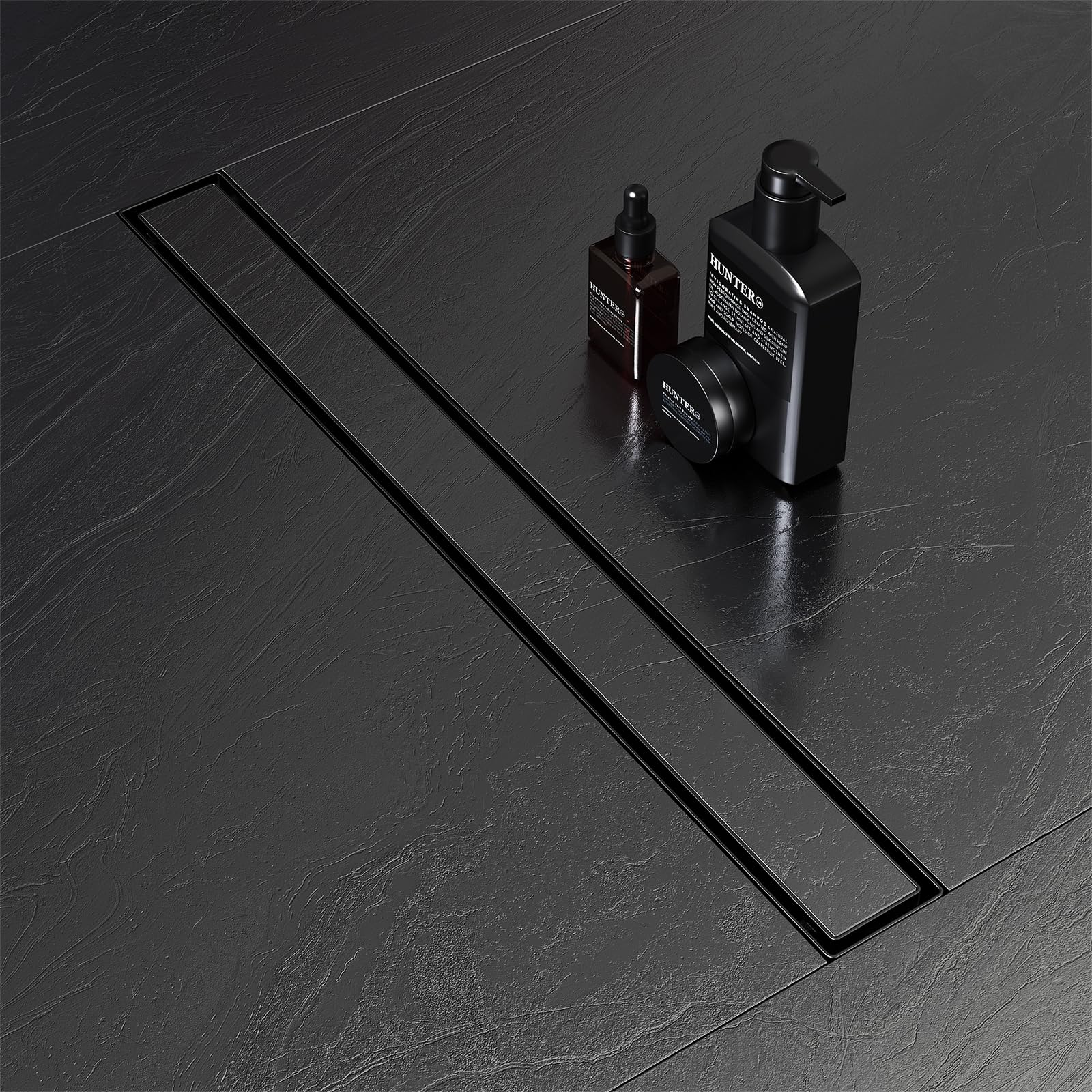 24 Inch Linear Shower Drain, CIFOX Black Rectangular Floor Drain with 2-in-1 Tile Insert Grate Removable Cover, Professional Brushed 304 Stainless Steel CUPC Certified