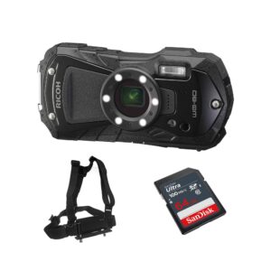 ricoh wg-80 digital camera (black) bundle with 64gb ultra sdxc uhs-i memory card and mount chest harness (3 items)