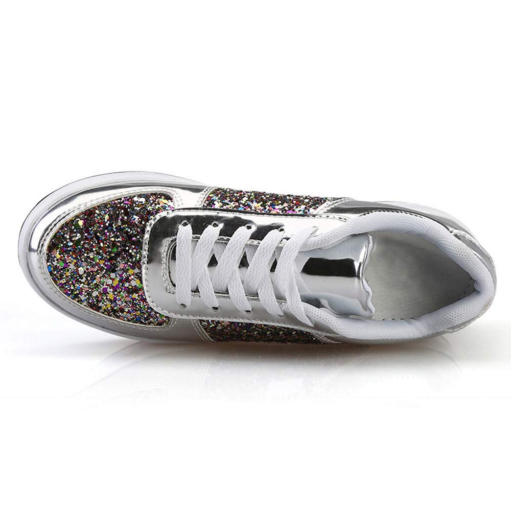 Women's Wedge Sneakers Fashion Sequins Shake Shoes Casual Low Top Lace-up Sports Shoes Durable Non Slip Platform Walking Shoe Silver