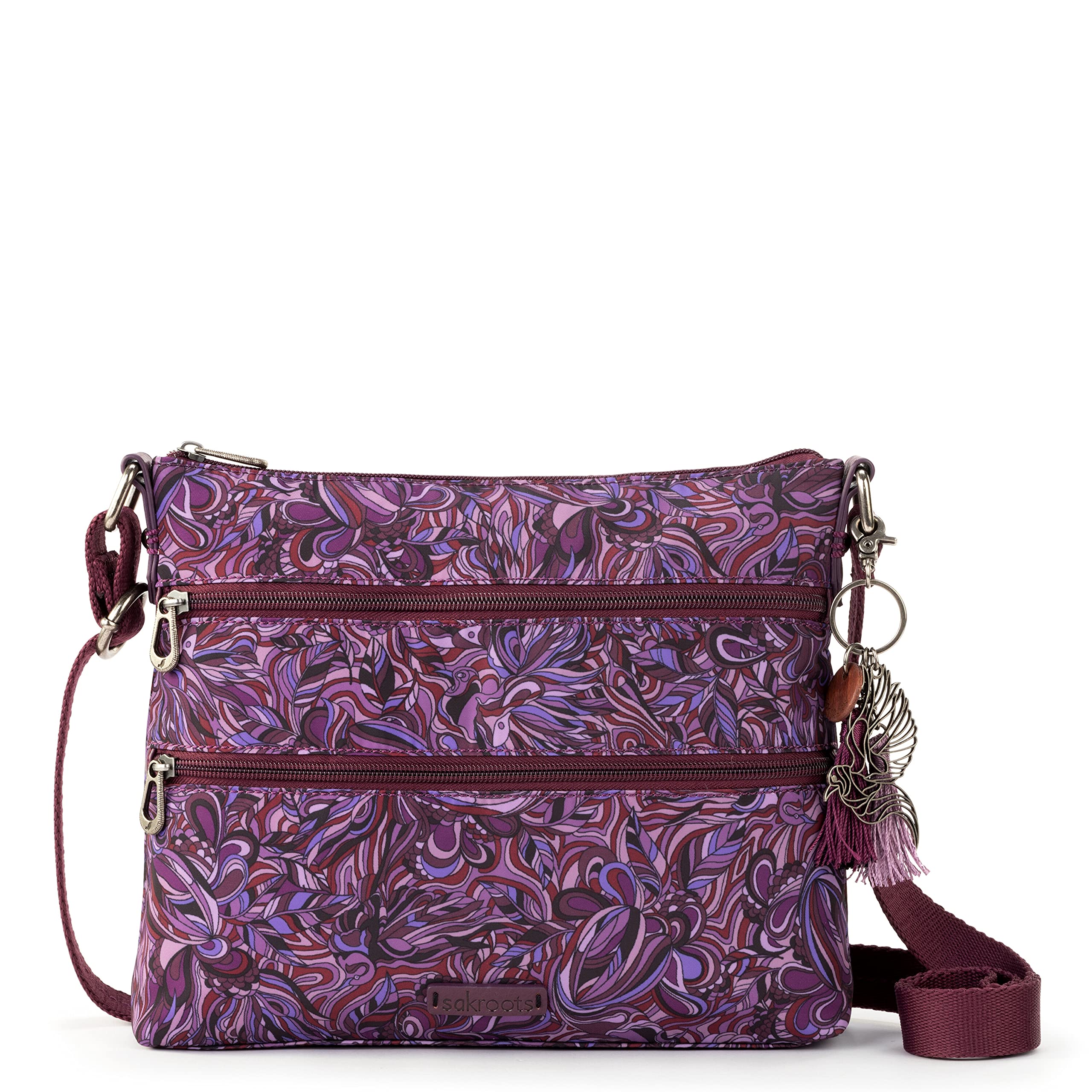 Sakroots Womens Eco-twill, & Basic Crossbody Bag in Eco Twill Multifunctional Purse with Adjustable Strap Zipper Pockets Sust, Violet Treehouse, One Size US