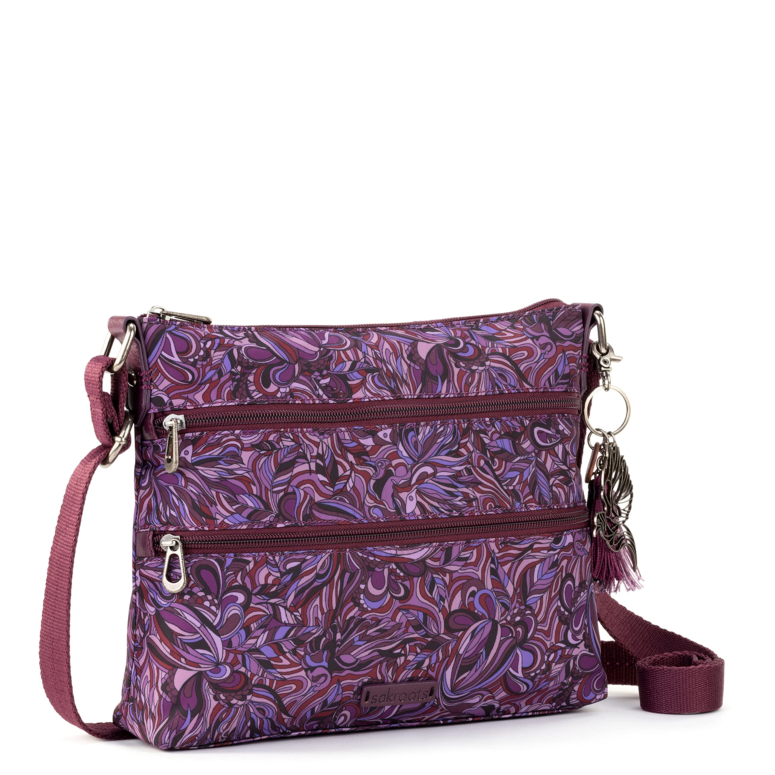 Sakroots Womens Eco-twill, & Basic Crossbody Bag in Eco Twill Multifunctional Purse with Adjustable Strap Zipper Pockets Sust, Violet Treehouse, One Size US