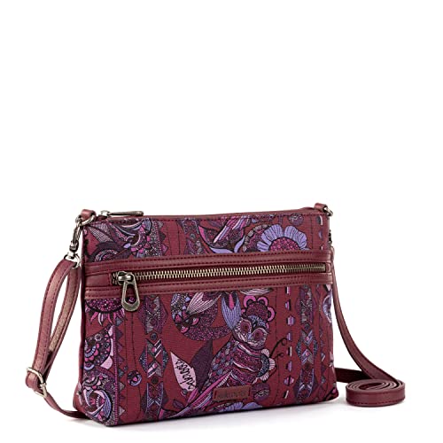 Sakroots Womens Sakroots Campus Mini Crossbody in Canvas, Burgundy Spirit Desert, One Size US