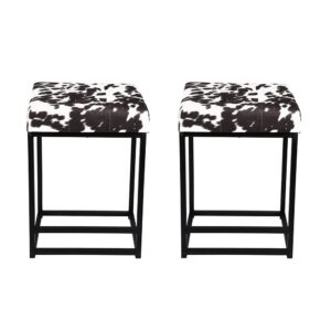 gia 24-inch counter height square backless metal stool with holstein cow print upholstery, black, qty of 2