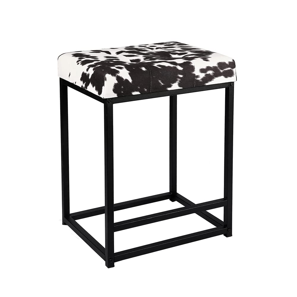 GIA 24-Inch Counter Height Square Backless Metal Stool with Holstein Cow Print Upholstery, Black, Qty of 2