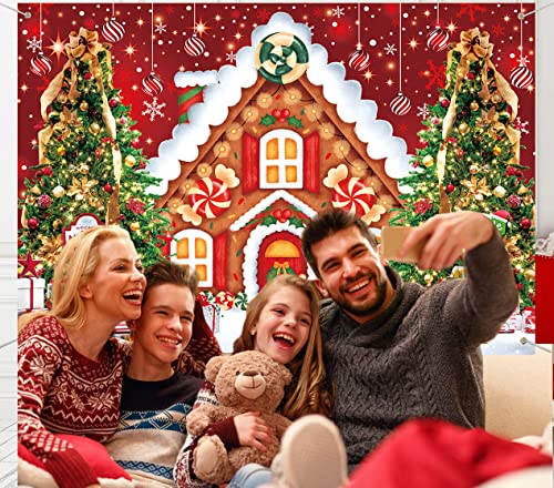 Christmas Gingerbread House Backdrop Glitter Cookie Exchange Candyland Winter Snowflake Photography Background for Kids Birthday Party Decor Banner (6X4)