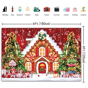 Christmas Gingerbread House Backdrop Glitter Cookie Exchange Candyland Winter Snowflake Photography Background for Kids Birthday Party Decor Banner (6X4)