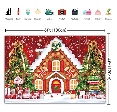 Christmas Gingerbread House Backdrop Glitter Cookie Exchange Candyland Winter Snowflake Photography Background for Kids Birthday Party Decor Banner (6X4)