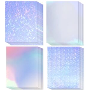 20 sheets holographic printable sticker paper, 8.5x11 inch vinyl sticker paper for inkjet & laser printer, waterproof dries quickly sticker paper - diamond/rainbow/glossy white/star