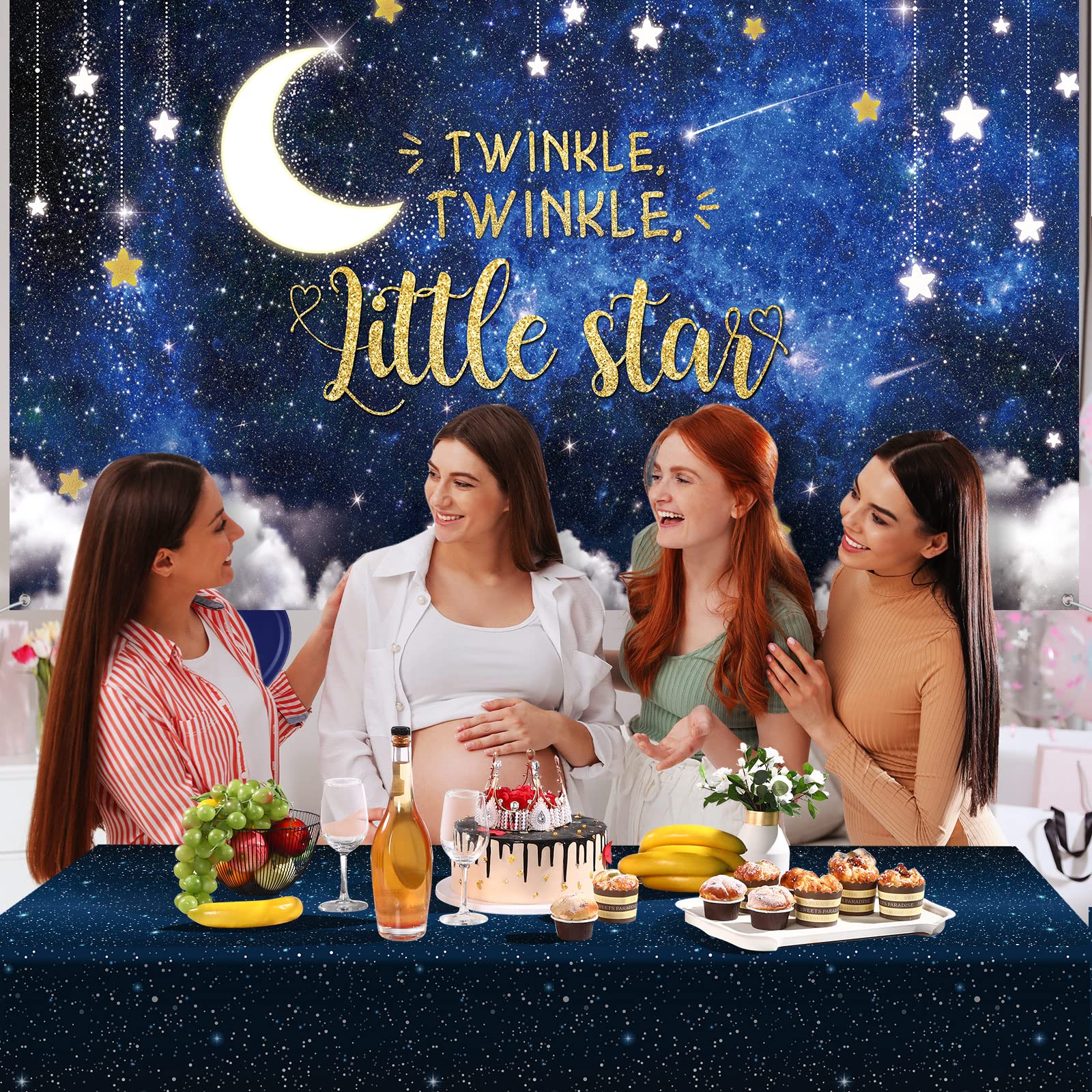 Twinkle Twinkle Little Star Baby Shower Decorations Navy Blue White Confetti Gold Foil Balloon Arch Kit Twinkle Twinkle Little Star Backdrop Space Tablecloth for Baby Shower Birthday Party Supplies