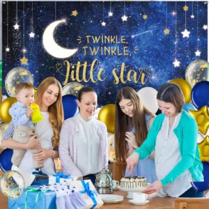 Twinkle Twinkle Little Star Baby Shower Decorations Navy Blue White Confetti Gold Foil Balloon Arch Kit Twinkle Twinkle Little Star Backdrop Space Tablecloth for Baby Shower Birthday Party Supplies