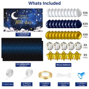 Twinkle Twinkle Little Star Baby Shower Decorations Navy Blue White Confetti Gold Foil Balloon Arch Kit Twinkle Twinkle Little Star Backdrop Space Tablecloth for Baby Shower Birthday Party Supplies