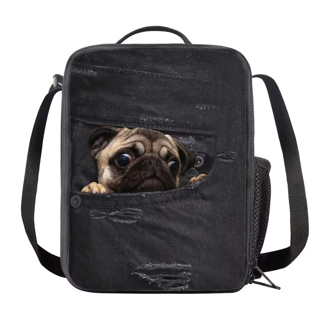 AmzPrint 2pc Pug Backpack With Lunch Box For Elementary Middle School 17 Inch Lightweight Children School Bags For Girls