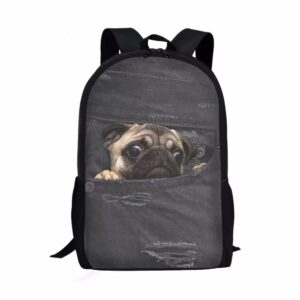 AmzPrint 2pc Pug Backpack With Lunch Box For Elementary Middle School 17 Inch Lightweight Children School Bags For Girls